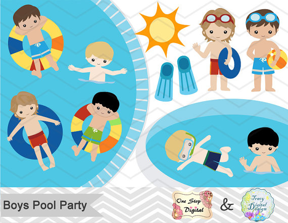 Boys clipart summer. Digital boy pool party