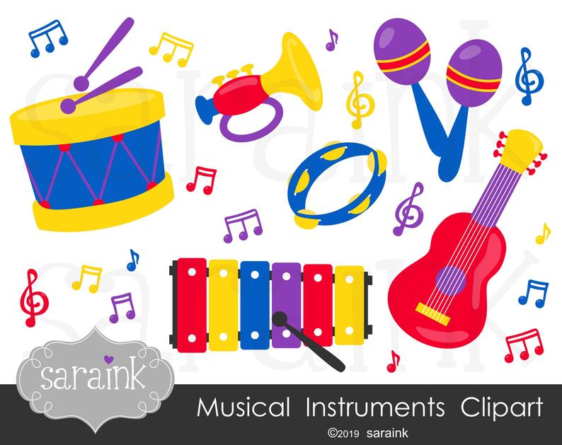 Music notes digital downloadable. Instruments clipart clip art