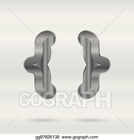 Braces clipart punctuation mark. Eps vector metallic alphabet