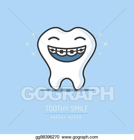 Braces clipart tooth cartoon. Vector dental illustration 