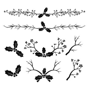 Branch clipart divider. Christmas black and white