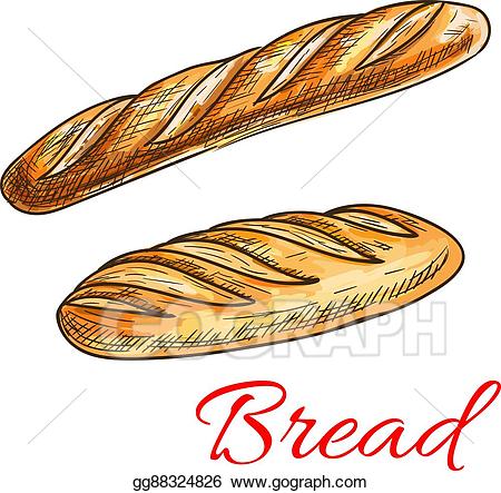 Clipart bread baguette. Eps vector sketch with