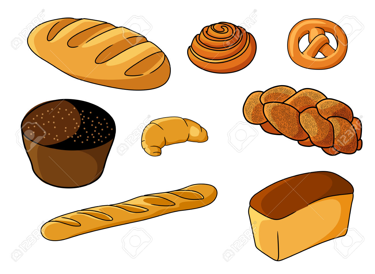 White pastries clipground assorted. Bread clipart baguette