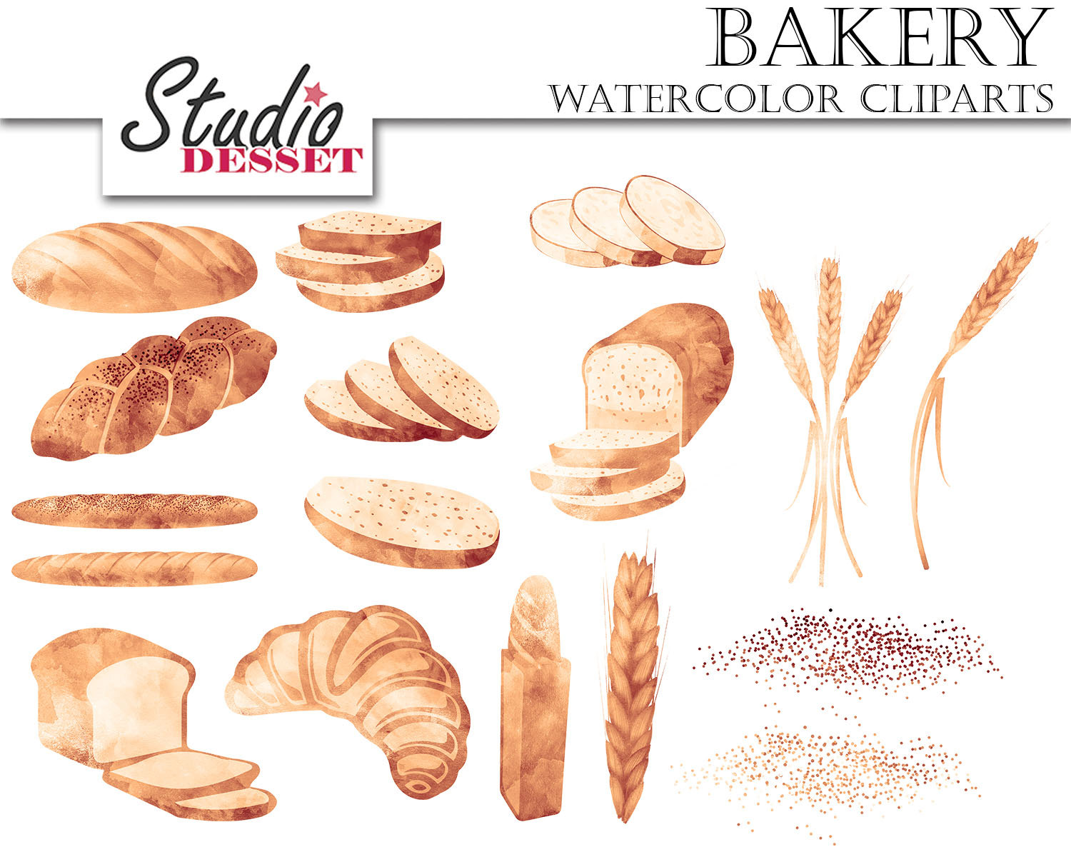Bread clipart watercolor. Cliparts bakery graphics wheat