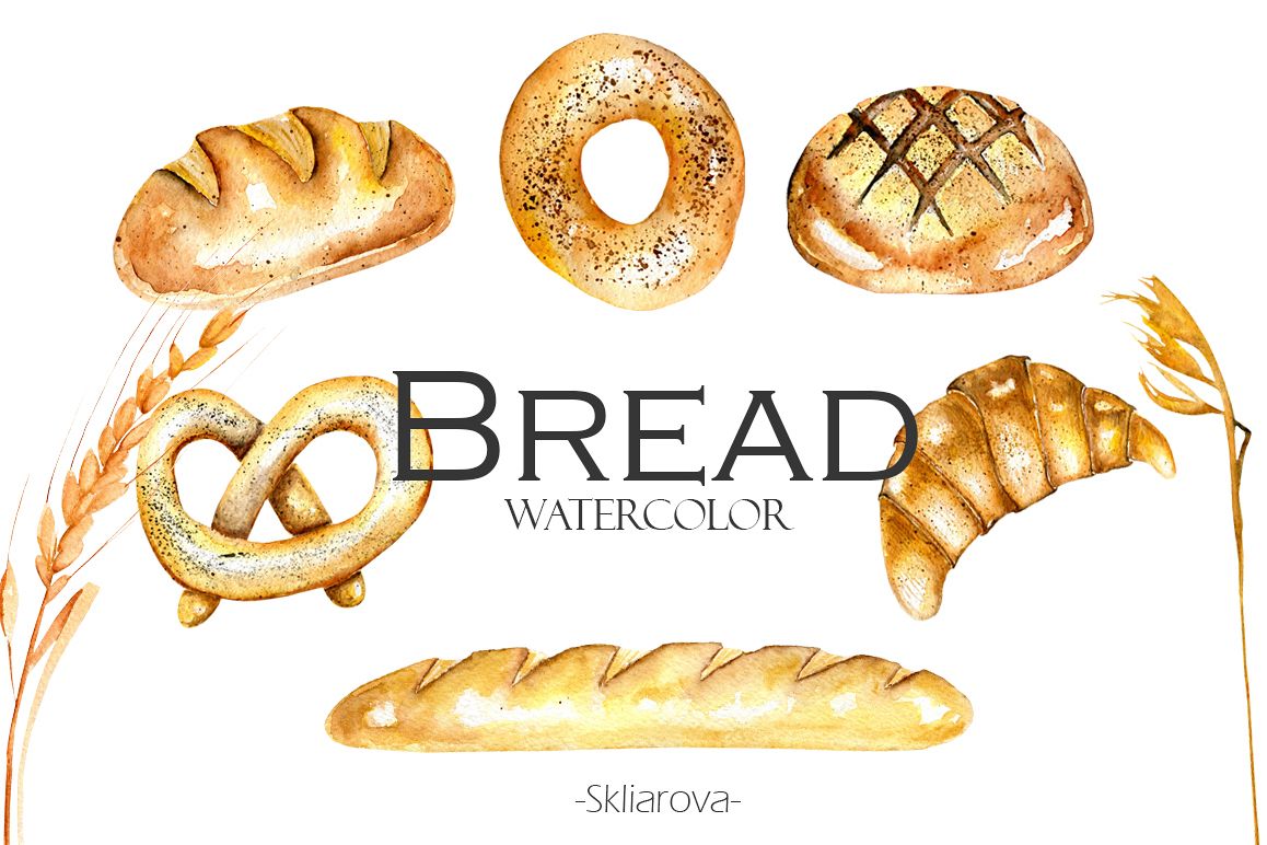 Bread clipart watercolor. By happywaterc design bundles