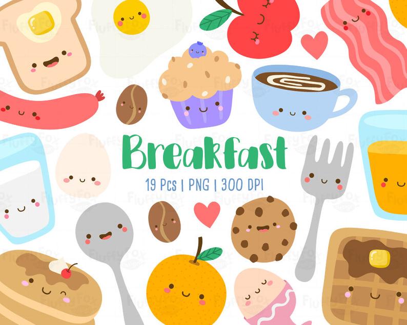 Breakfast clipart cute. Kawaii food drink cartoon