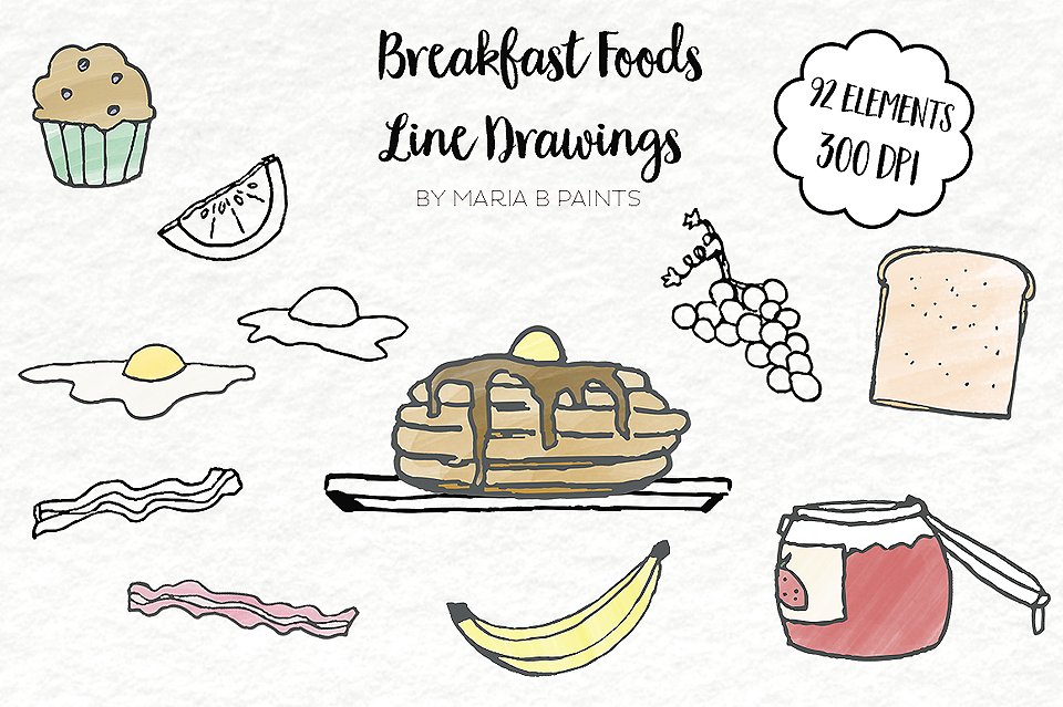 Breakfast clipart french. Clip art line drawings