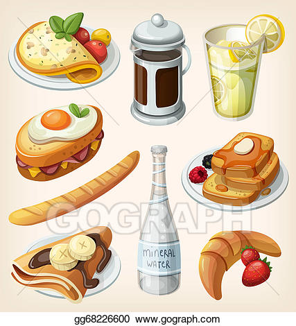 Breakfast clipart french. Set of elements stock