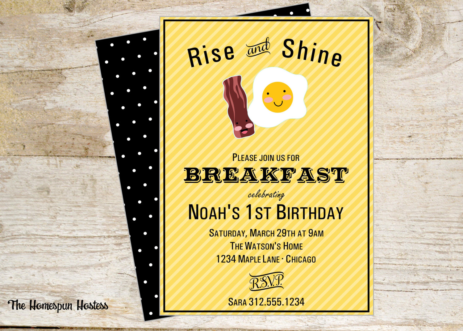 Breakfast clipart invitation. Endearing yellow themed with
