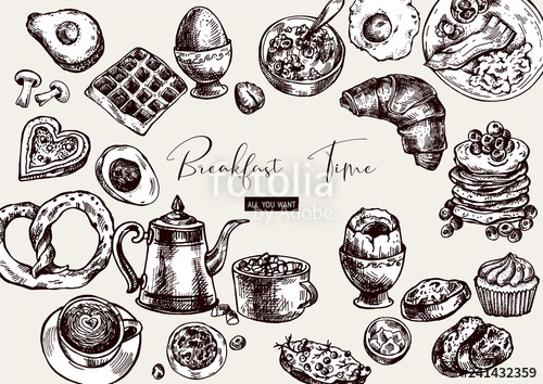 Vector objects food top. Breakfast clipart vintage