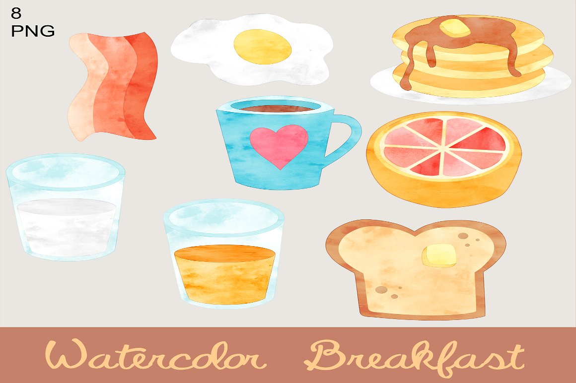 Brunch clipart watercolor. Cute breakfast clip art