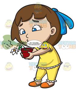 A girl kills flower. Breath clipart cartoon
