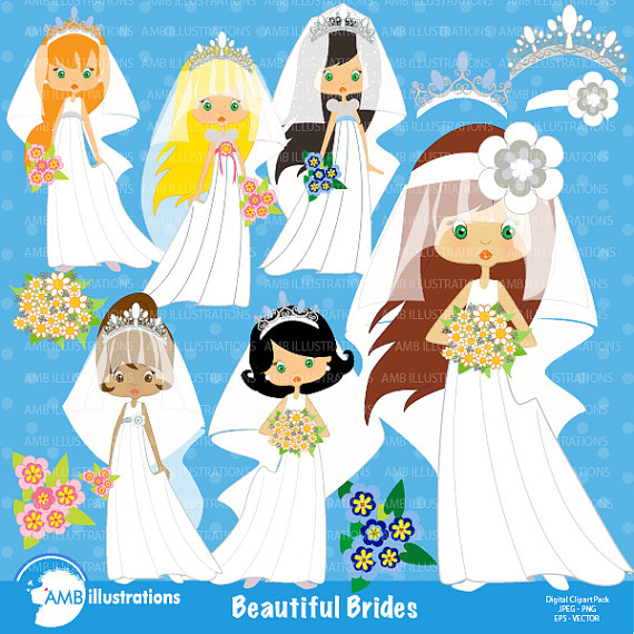 Bridal clipart art. Wedding brides commercial off
