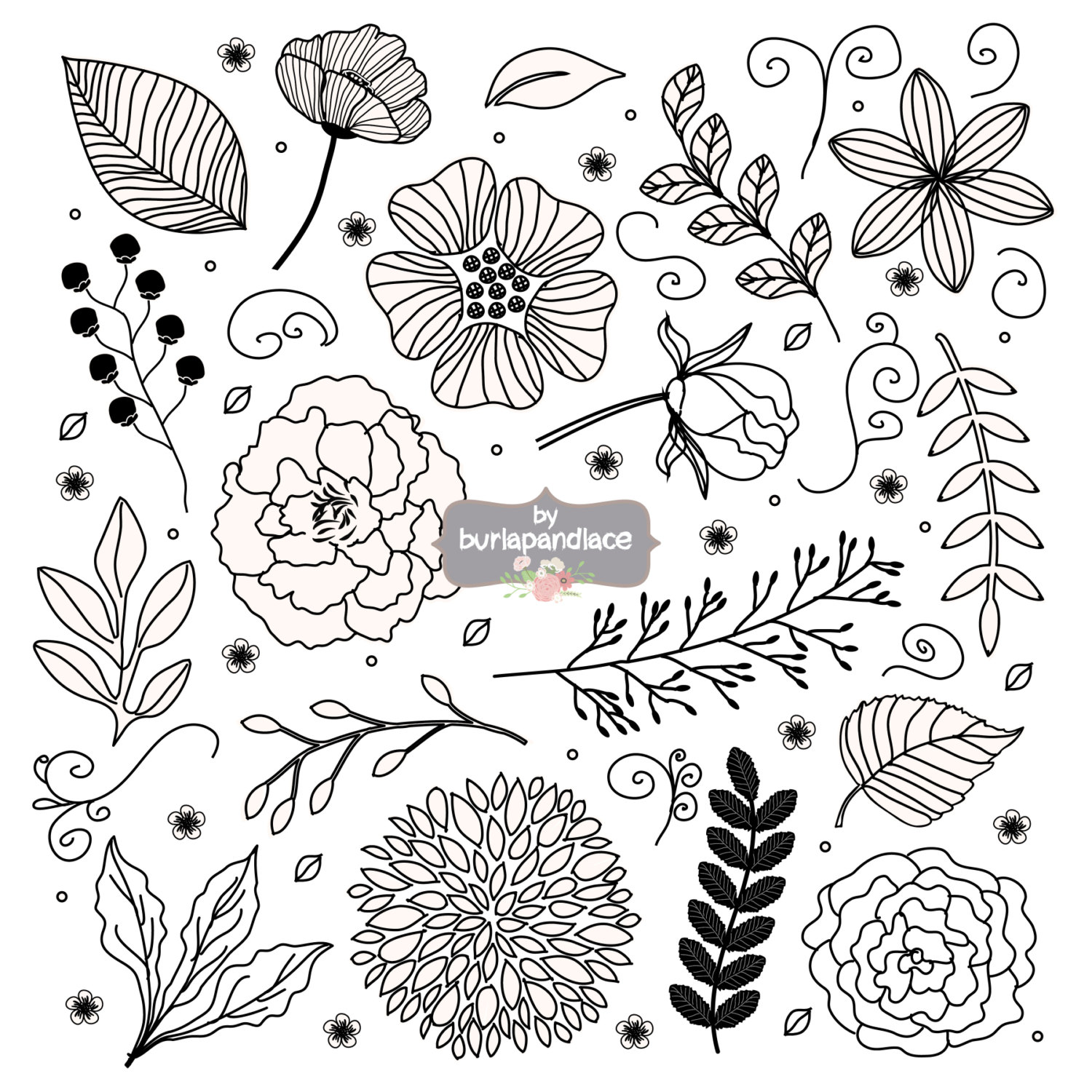 Rustic flower hand drawn. Bridal clipart country wedding