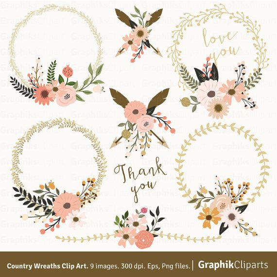Branch wreaths spring clip. Bridal clipart country wedding