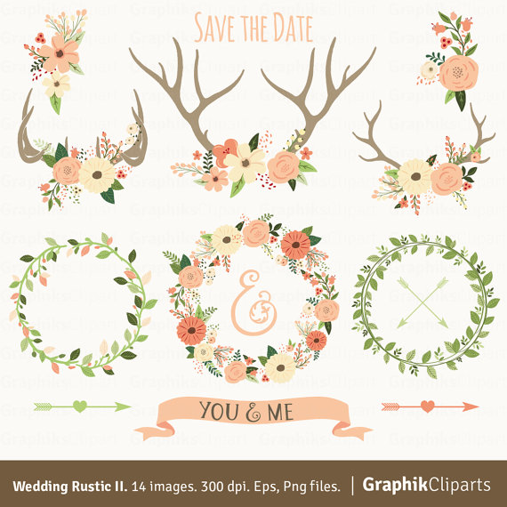 Bridal clipart country wedding. Rustic ii floral antlers