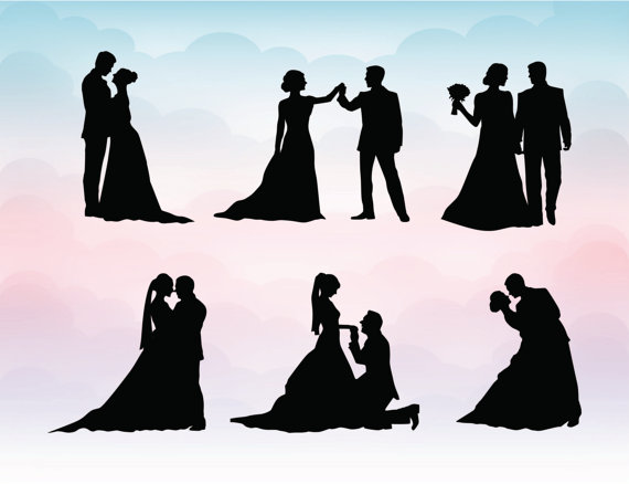 Couple silhouette wedding silhouettes. Bridal clipart svg