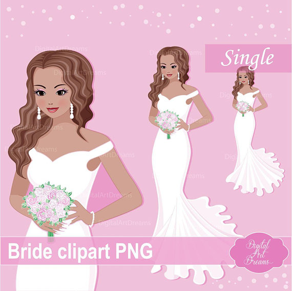 Cute character fashion woman. Bride clipart christmas