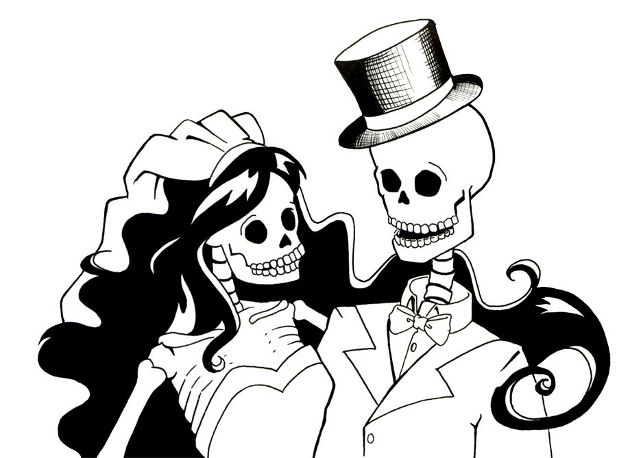 Skeleton bride and by. Grim reaper clipart groom