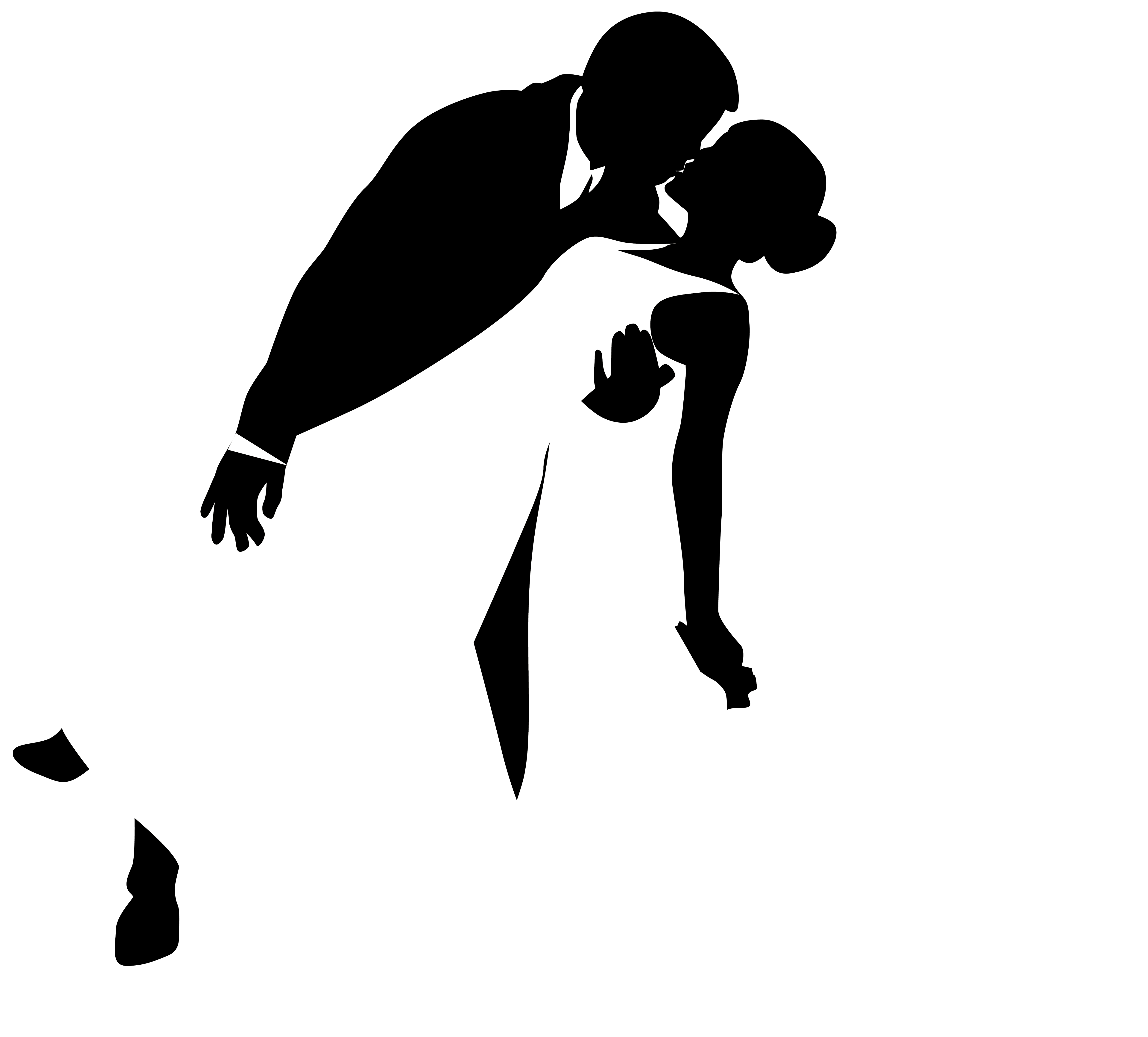 Bride and groom kissing. Clipboard clipart silhouette