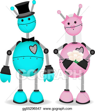 Vector illustration robot and. Bridge clipart groom