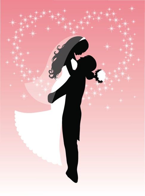 Bride and silhouette vector. Bridge clipart groom