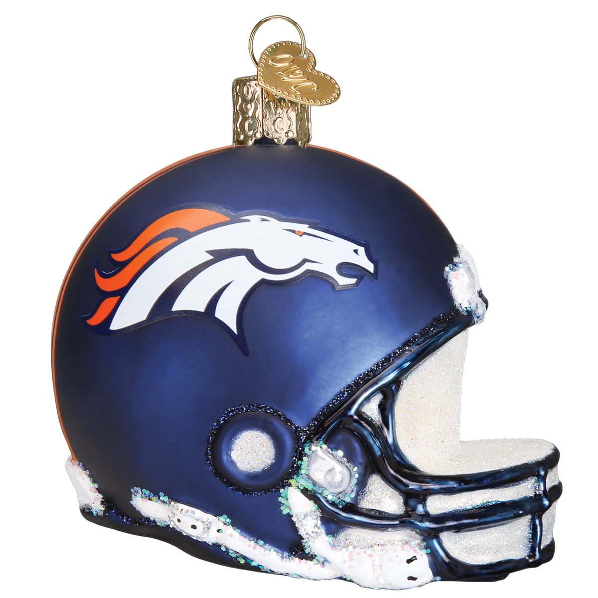 Denver football glass ornament. Broncos helmet png