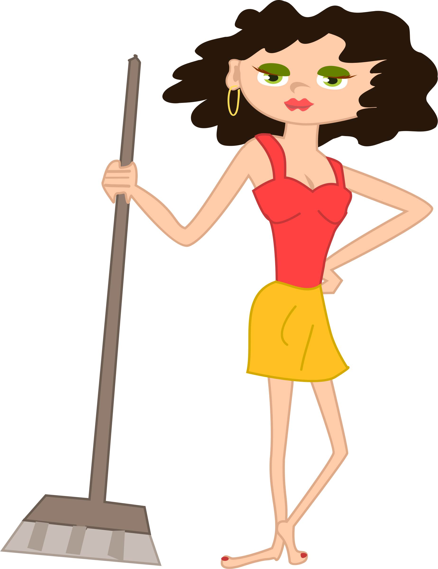 Housekeeper girl with broomstick. Young clipart young person
