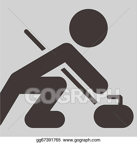 Vector art sport icon. Broom clipart curling rock