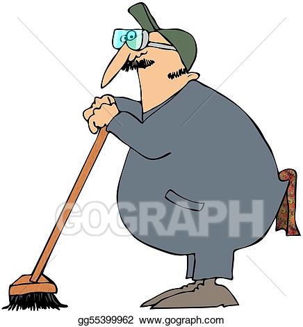 Drawing leaning on a. Janitor clipart broom