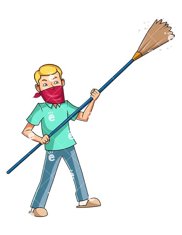 A man wielding long. Broom clipart dusting