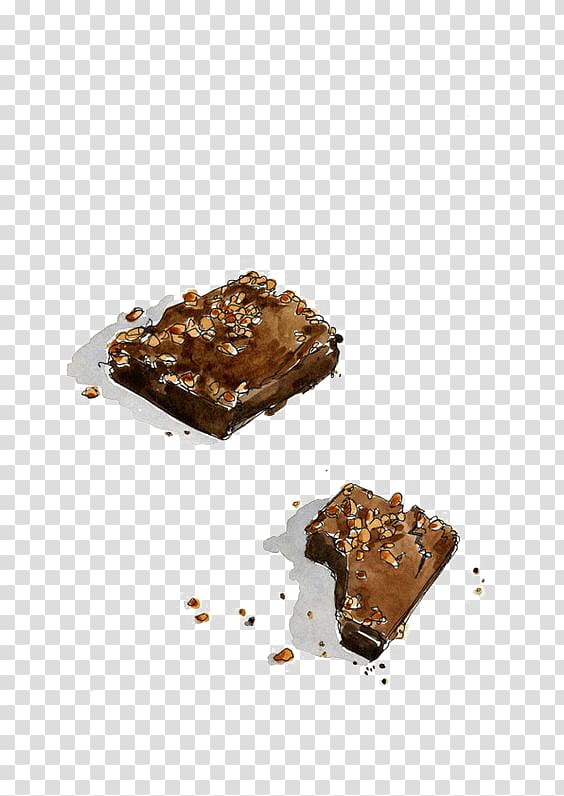 Brownie clipart cartoon. Chocolate cake illustration watercolor