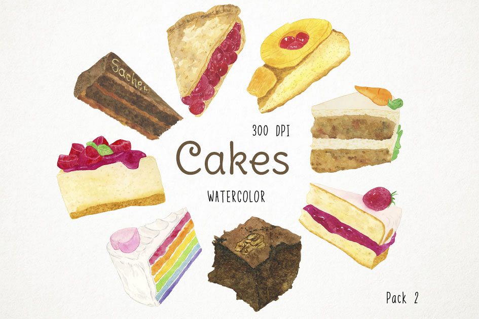 Cake celebration ca design. Brownie clipart watercolor