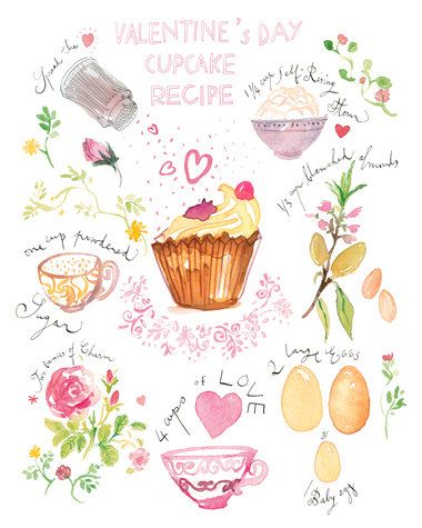 Love cupcake recipe painting. Brownies clipart watercolor