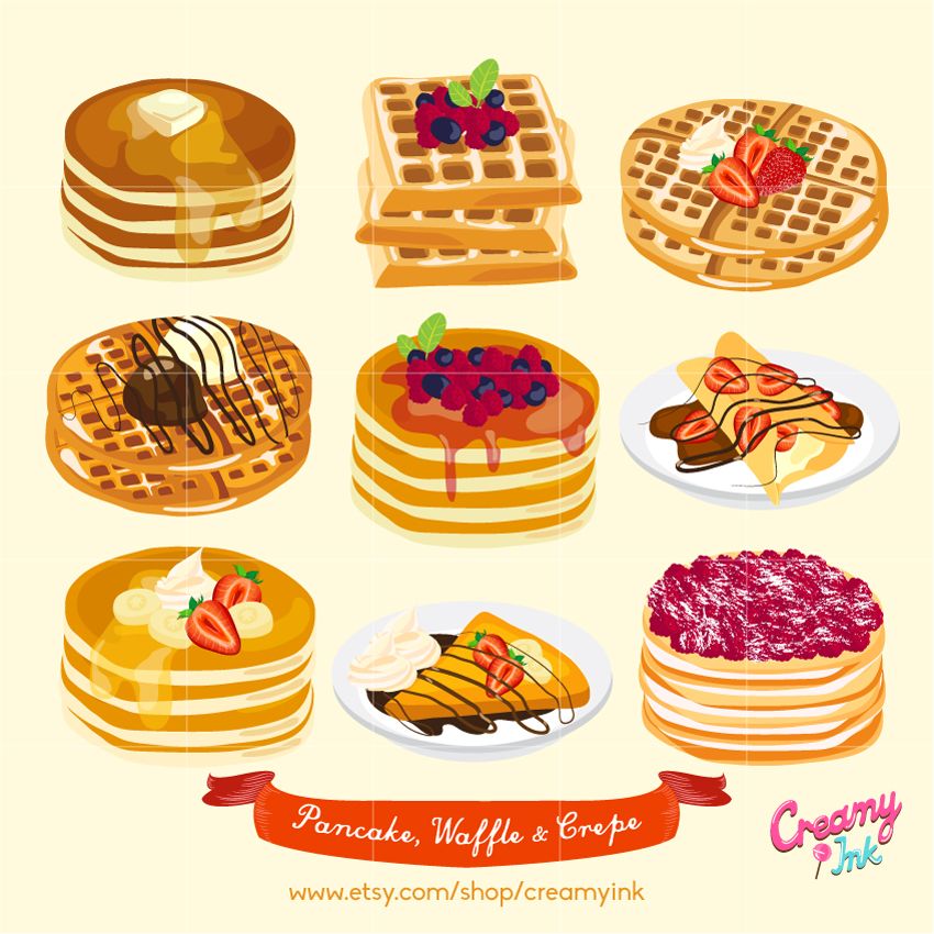 Waffle clipart brunch. Pancake digital vector clip