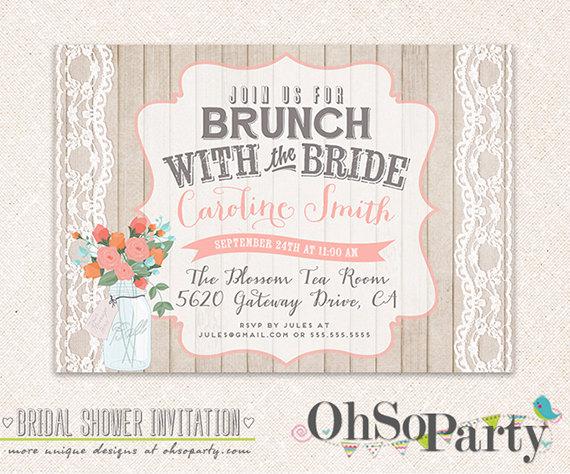 Shabby custom bridal invitation. Brunch clipart wedding