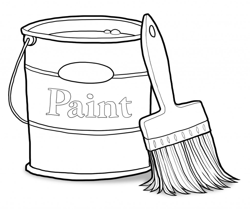 Paint Bucket And A Brush Vector Black And White Coloring Page Stock ...