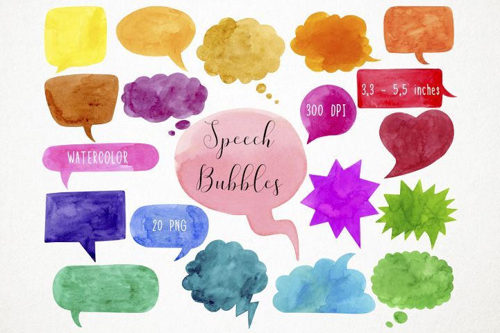 Watercolor speech talk graphics. Bubbles clipart bubbly