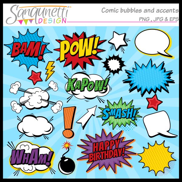 Bubbles clipart comic. Sanqunetti design superhero bubble