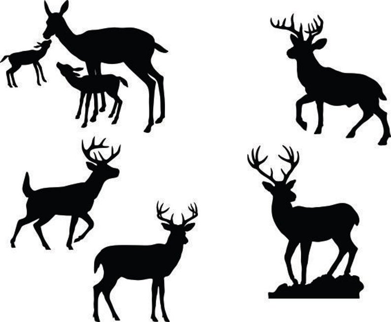 Deer silhouettes eps dxf. Buck clipart fawn