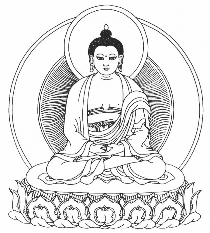 Black and white drawing. Buddha clipart illustration