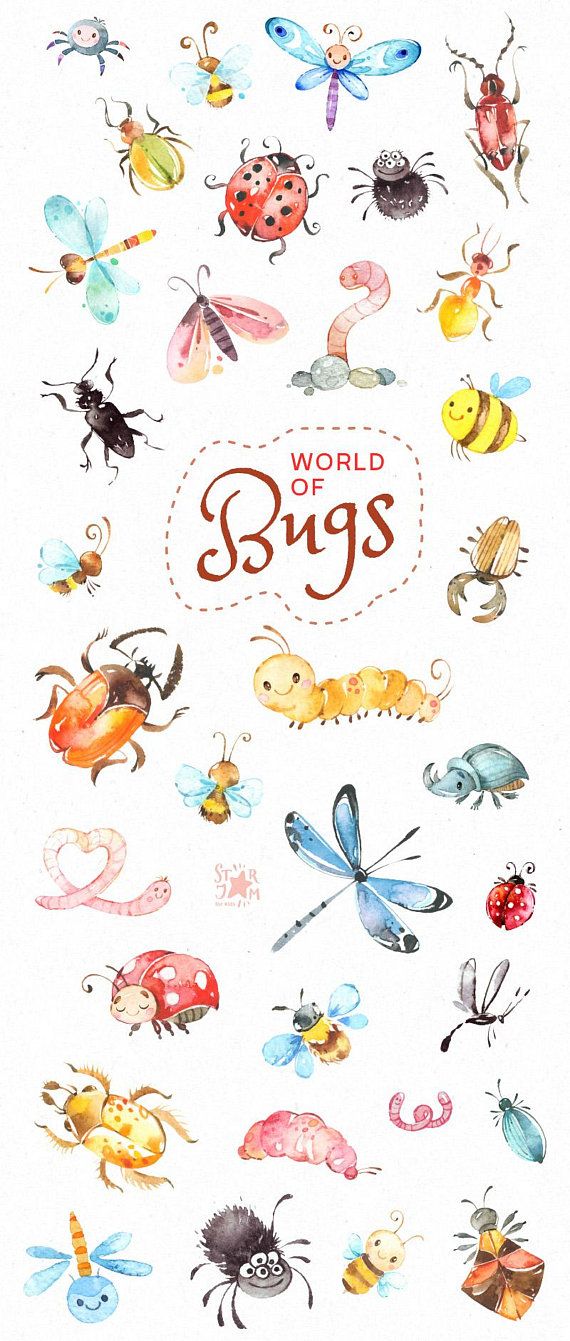 Bug clipart watercolor. World of bugs forest
