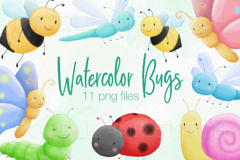 Illustrations cute insect clip. Bug clipart watercolor