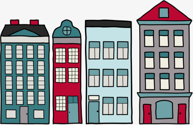 Painted city skyscrapers png. Cartoon clipart building