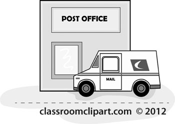 Postoffice building delivery truck. Buildings clipart post office