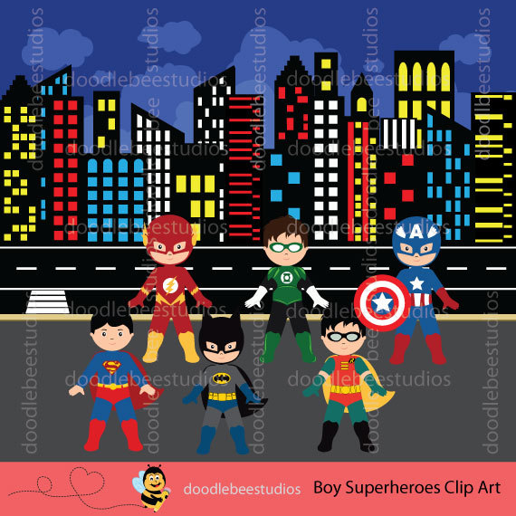 Boy superheroes clip art. Buildings clipart superhero
