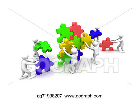 Building clipart teamwork. Drawing business puzzles together