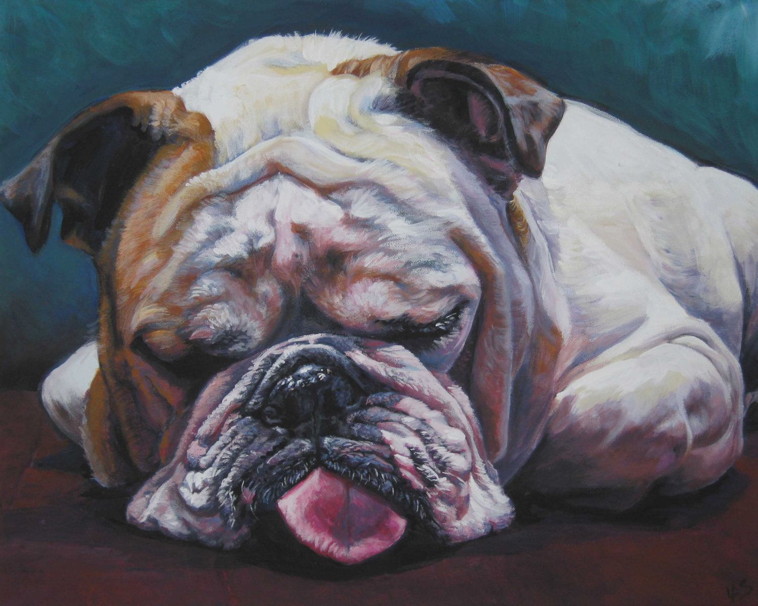 English dog art portrait. Bulldog clipart animalia