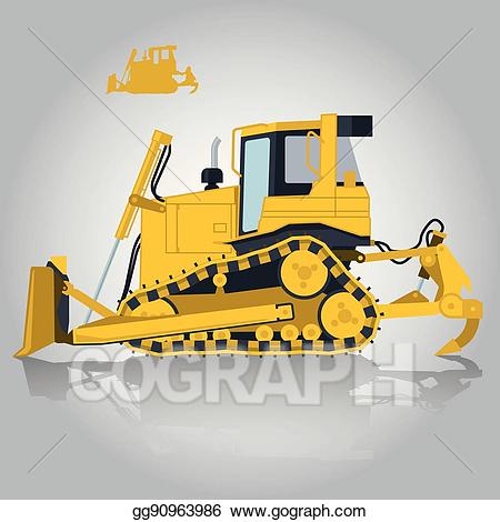 Bulldozer clipart construction project. Vector art yellow big