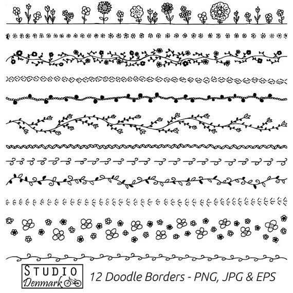 Floral doodle borders set. Bullet clipart border